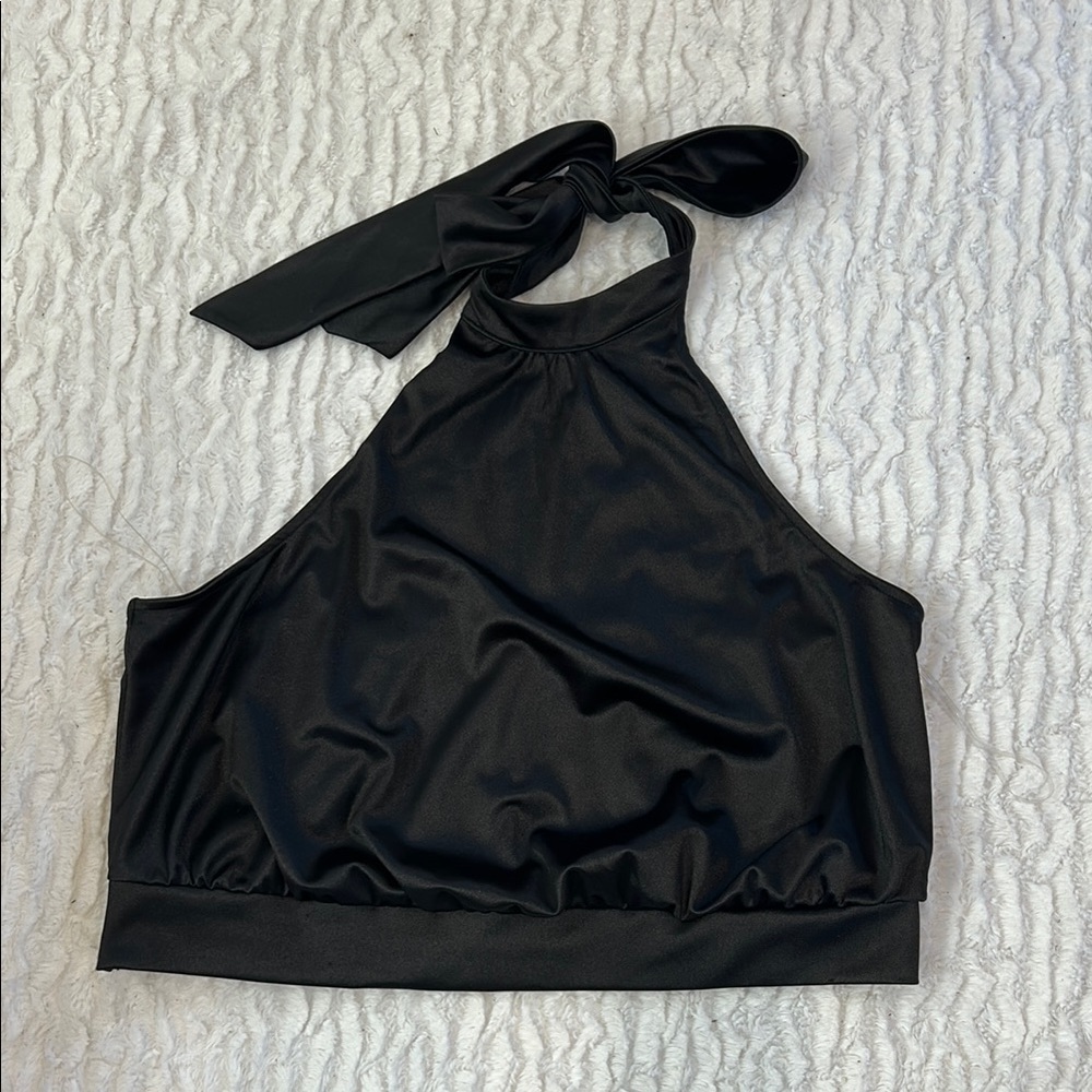 AVLN STUDIO Sultry Satin Black Halter Top women’s size XL